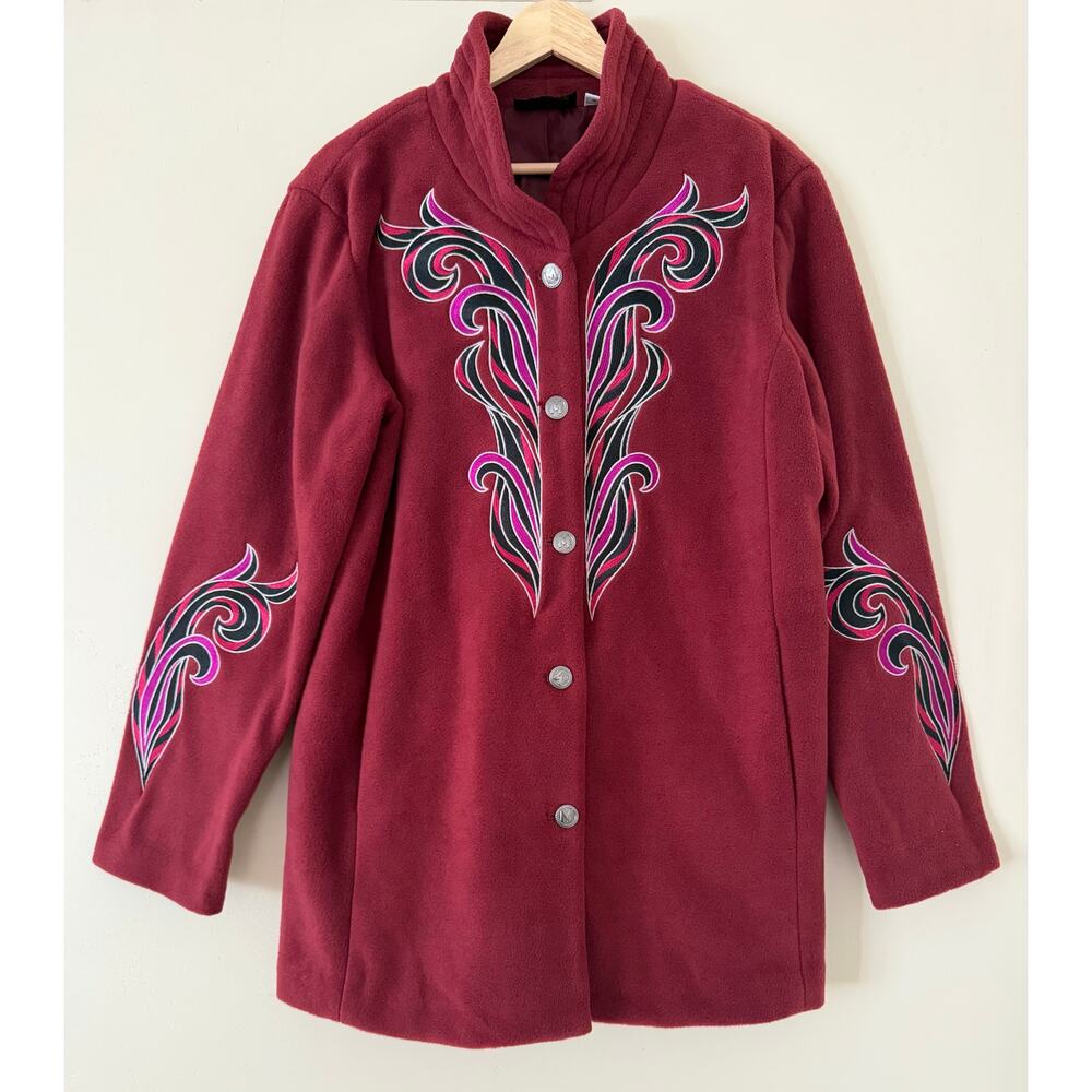 Bob Mackie Wearable Art Burgundy Embroidered Jacket M Boho Vintage Artsy Red